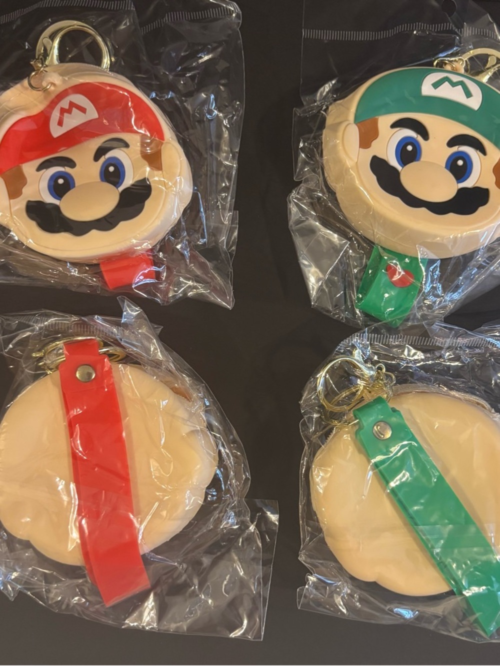 Kids Cartoon Face  6 Coin Purse Keychains - Red and Green